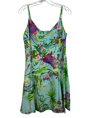 J. Gee Vintage Y2K Mermaidcore Tropical Bird Floral Print Beaded Mini Dress M